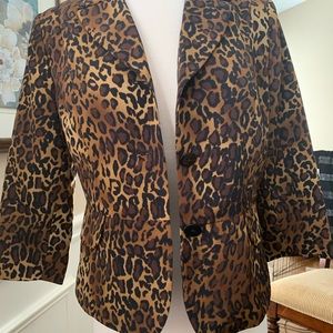 LaSuit suit with black skirt and animal print jacket, size 6P